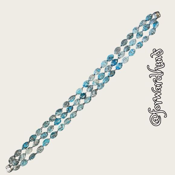 Triple Strand Polished Blue Agate Stone Necklace - Picture 7 of 13